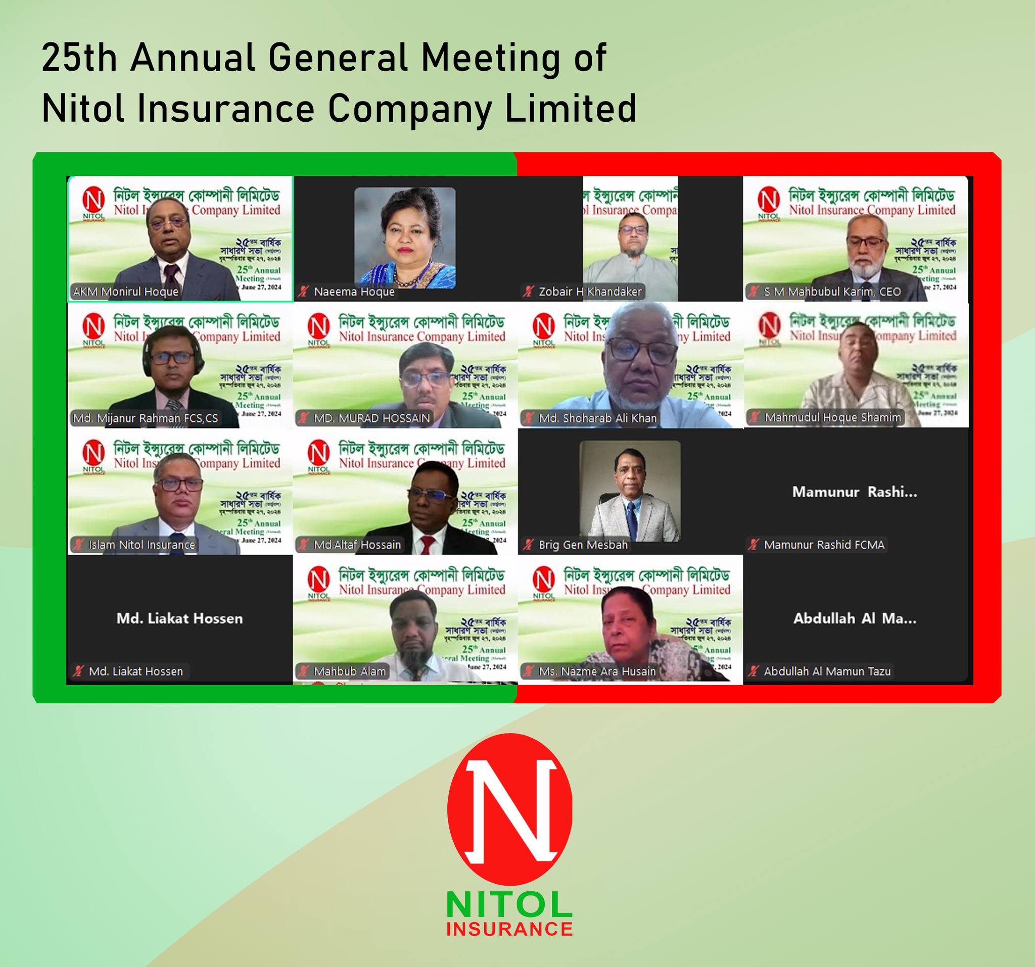 25th_Annual_General_Meeting of Nitol Insurance Company Limited was held on virtual platform on June 27, 2024.